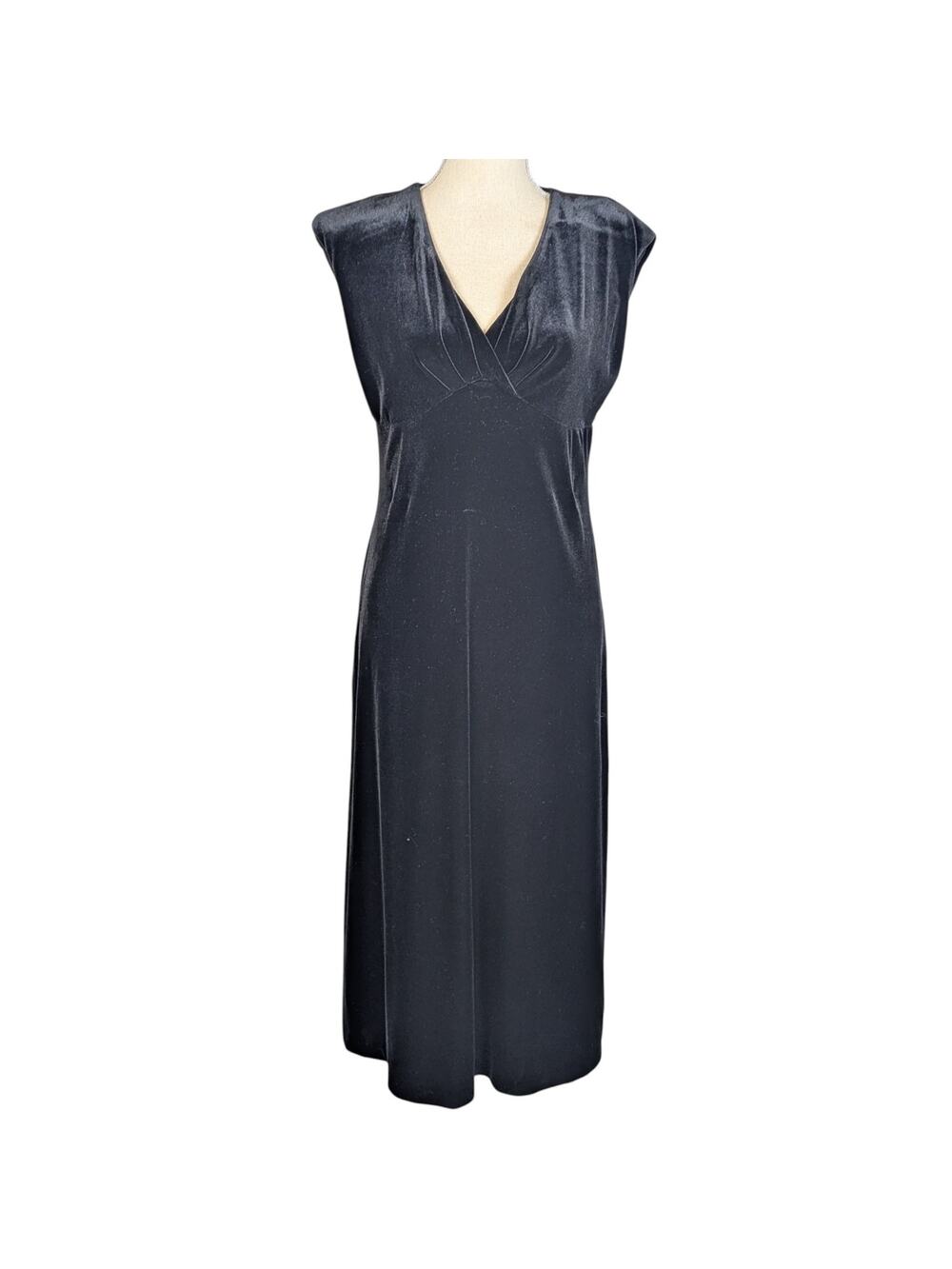 Y2K Velvet Short Sleeve V-Neck Empire Waist Dress Black M Petite Jones New York